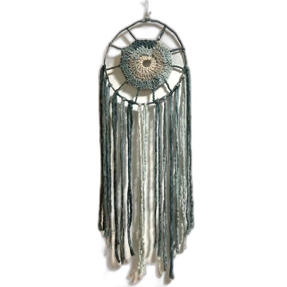 Wall Art Dreamcatcher Tapestry Boho Thick Natural WOOL Blue and Gray 11 x 32 in - Picture 1 of 14